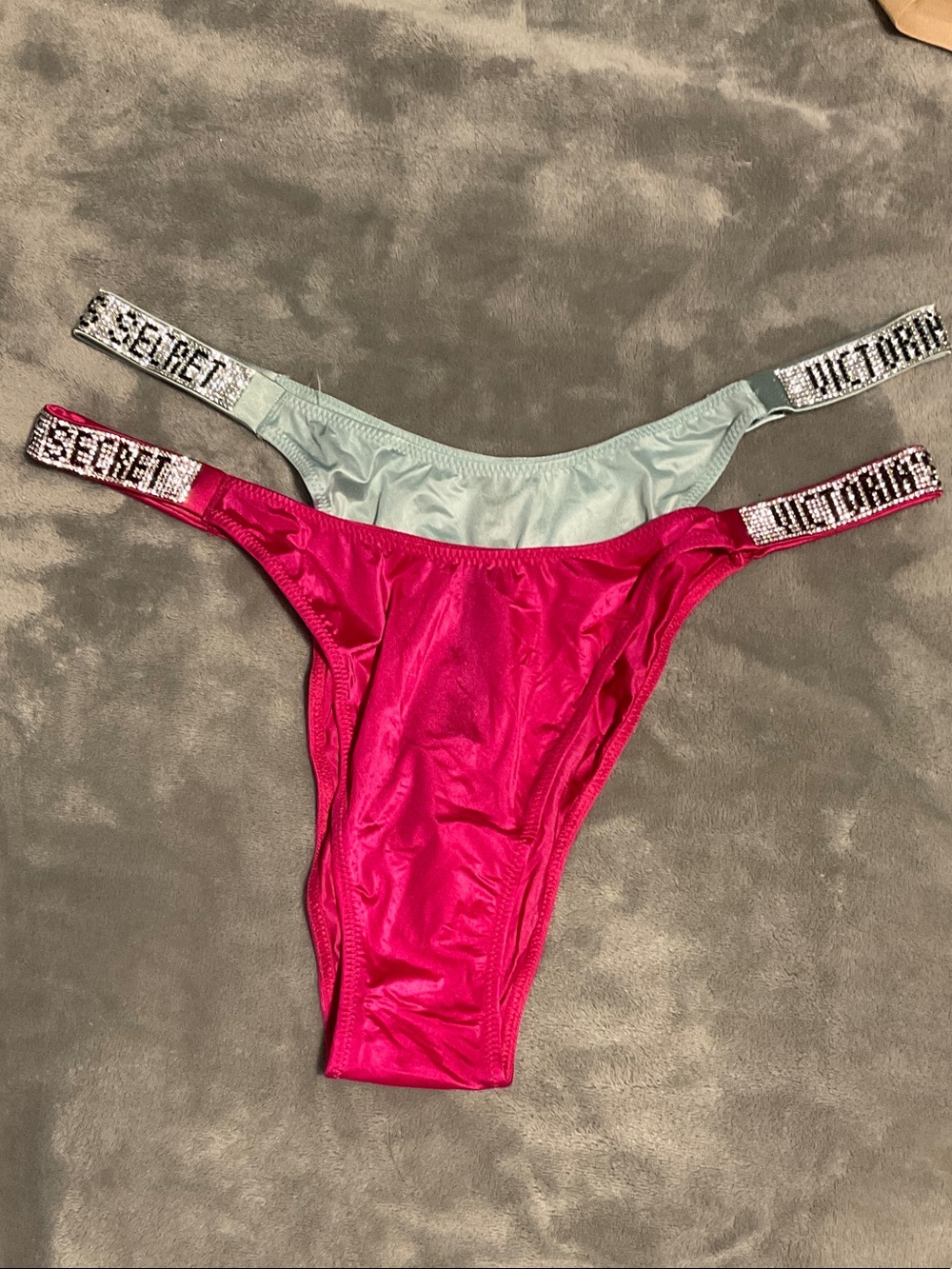 BUNDLE 2 NEW  LARGE Victoria's Secret Hot Pink AND Light BLUE THONGS (MSRP 50)